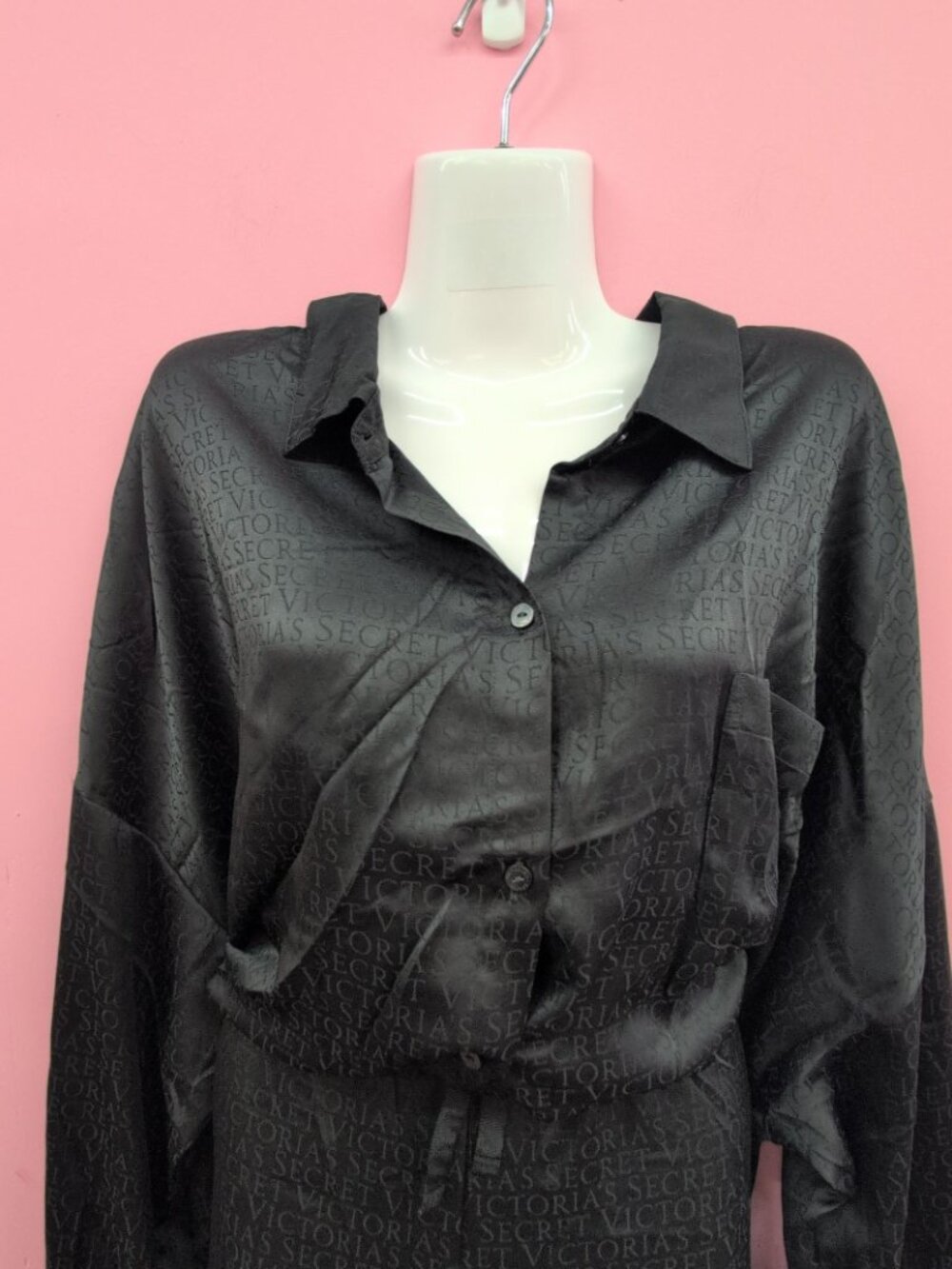 Victoria Secret Signature Satin Long Pajama Set Size XXL Black - Picture 2 of 11